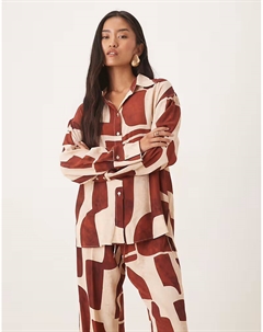 Рубашка с длинными рукавами и абстрактным принтом, коричневый Mango