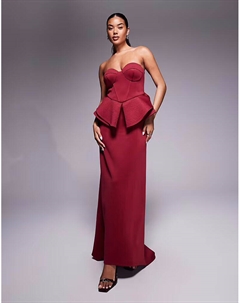 Платье-бандо премиум-класса из ткани цвета скуба бордового цвета с эффектом скульптурного макси-платья Asos design