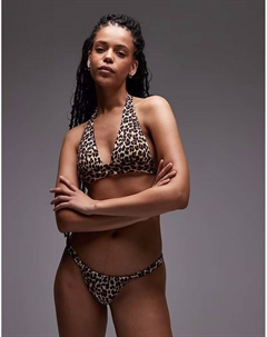 Верх бикини с леопардовым принтом, коричневый, с вырезом-халтер Mango