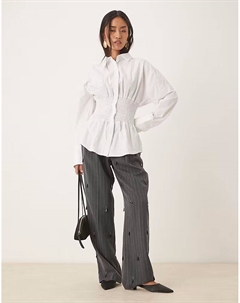 Брюки широкого кроя с декоративной отделкой и складками серого цвета Asos design