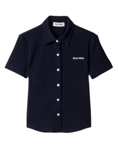 Рубашка с коротким рукавом и вышитым логотипом, синий Miu miu