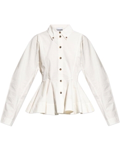 Длинная блузка с баской, белый Ganni