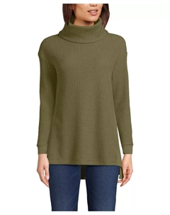 Женская туника с длинным рукавом и воротником-хомут в стиле вафельной ткани, зеленый Lands' end
