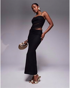 Юбка макси с сетчатым накладным слоем черного цвета Missyempire