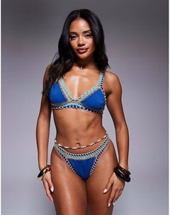 Плавки бикини с отделкой крючком, темно-синего цвета Moda minx