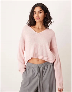 Свободный вязаный джемпер с V-образным вырезом розового цвета Asos design