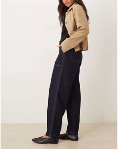 Джинсы-бочонки с высокой талией и декоративной строчкой темно-синего цвета Jdy