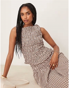 Майка без рукавов со сборками в коричневую клетку виши Asos design