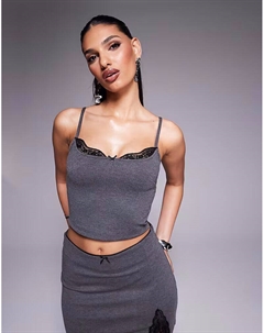 Кружевной топ-комбинезон на бретелях серого цвета Asos design