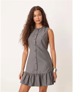 Мини-платье без рукавов на пуговицах серого цвета в тонкую полоску Asos design