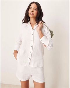 Свободная льняная рубашка белого цвета Jdy