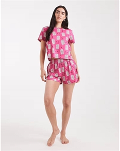 Математический комплект для девочек : футболка и короткая пижама в ярко-розовом цвете Loungeable