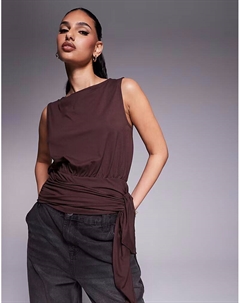 Коричневый топ-топ купро с косым вырезом и завязками по бокам Asos design