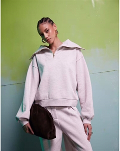 Плотный джемпер с застежкой-молнией до середины бедра, овсяный цвет Asos design