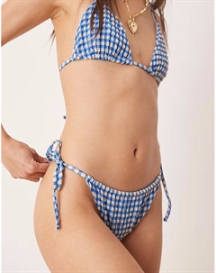 Плавки-бикини из сирсакера с завязками по бокам в синюю клетку Asos design