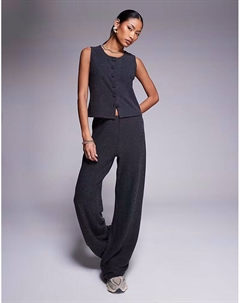 Широкие брюки в рубчик с начесом, цвет «уголь», темно-серый Asos design