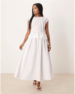 Платье макси со сборками и вставками белого цвета Asos design