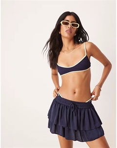 Бикини-топ с контрастной отделкой в рубчик Cadiz, темно-синий Asos design