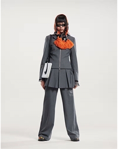 Брюки Coord с укороченным поясом в серую меланжевую полоску Weekday