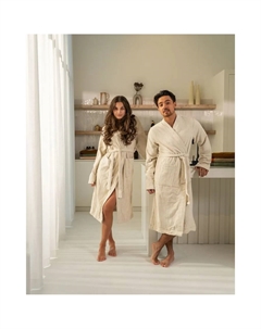 Унисекс-банный халат Fusai с регулируемой длиной рукавов и элегантными манжетами, песочный Kayori