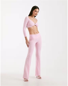 Супермягкие брюки-клеш из тонкого трикотажа с резинкой на талии и бантом сзади, нежно-розового цвета I.am.gia