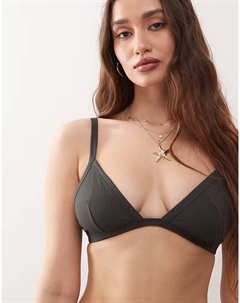 Ребристый треугольный бикини-топ в оттенке «черный с оттенком» Weekday