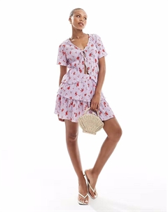 Мини-юбка с плиссировкой и многоярусным узором в лавандовом цвете Pieces