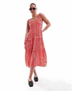 Платье миди с присборенным лифом и красным принтом Vero moda