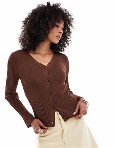 Коричневый кардиган с приталенной талией и ребристыми рукавами Asos design