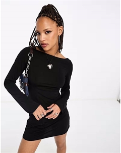 Мини-платье Era с вырезом-лодочкой черного цвета Weekday