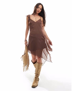 Платье миди из шифона с асимметричным подолом шоколадного цвета Asos design