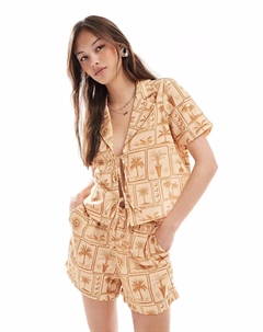 Рубашка с завязкой спереди и принтом в тон открытки Vero moda