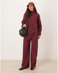 Широкие брюки-джоггеры из интерлока с широким поясом в сливовом цвете Asos design