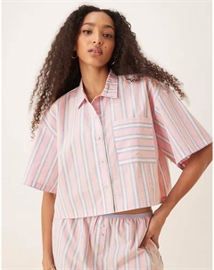 Пижамная рубашка Mix & Match с короткими рукавами в розово-голубую полоску Asos design