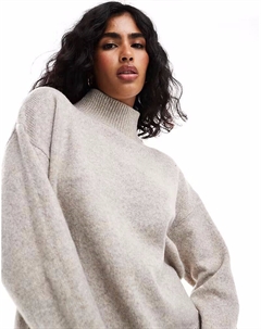 Вязаный джемпер с высоким воротом и отворотами на манжетах цвета мокко Asos design