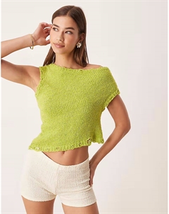 Вязаный топ на одно плечо из пряжи типа «шифон» с необработанным краем зеленого цвета Asos design