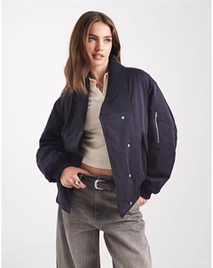 Куртка-бомбер с трикотажным воротником темно-синего цвета Asos design