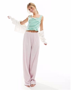 Комбинируйте и сочетайте пижамный топ в рубчик и резинку для волос зеленого и сиреневого цветов Asos design