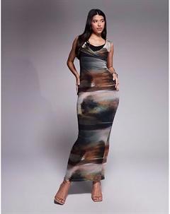 Платье макси из сетки с бюстгальтером и размытым принтом Asos design