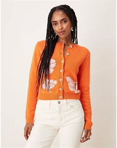 Вязаный жаккардовый кардиган с цветочным принтом оранжевого цвета Asos design