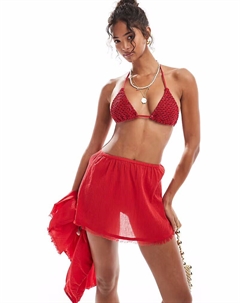 Пляжная мини-юбка Mira из жатого хлопка красного цвета Asos design