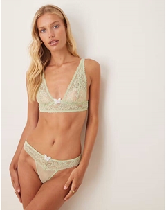 Высокие кружевные стринги Mimi с отделкой в ​​цвете шалфейно-зеленый Asos design