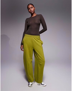 Спортивные брюки-джоггеры Interlock Barrel Leg в оливково-зеленом цвете Asos design