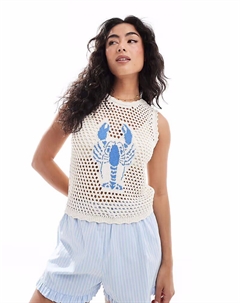 Синий трикотажный топ цвета кремовый с принтом «лобстер» Asos design