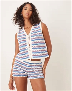 Короткие трикотажные шорты, выполненный в технике многослойной вязки крючком, бордовый/синий Asos design