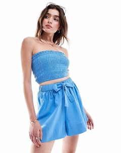 Пляжный топ-бандо Isabel Mix & Match из льняного микса со сборками синего цвета Asos design