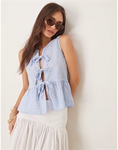Блузка без рукавов с завязками спереди и баской в синюю клетку Gina tricot