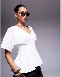 Футболка из ткани интерлок с V-образным вырезом и плиссированной талией кремового цвета Asos design