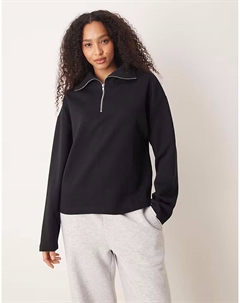 Толстовка из ткани интерлок с застежкой-молнией на половину длины, черного цвета Asos design