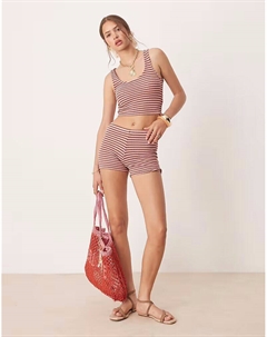 Короткие трикотажные шорты в розовую и коричневую полоску Asos design